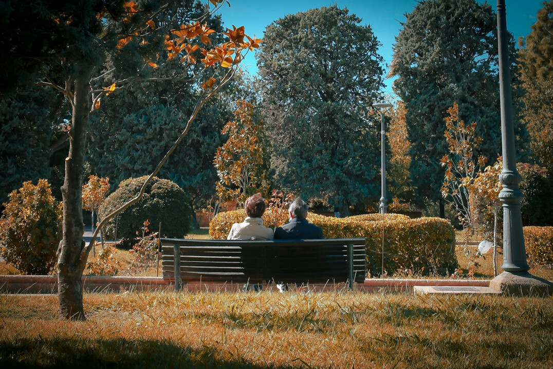 strangers chatting on park bench
