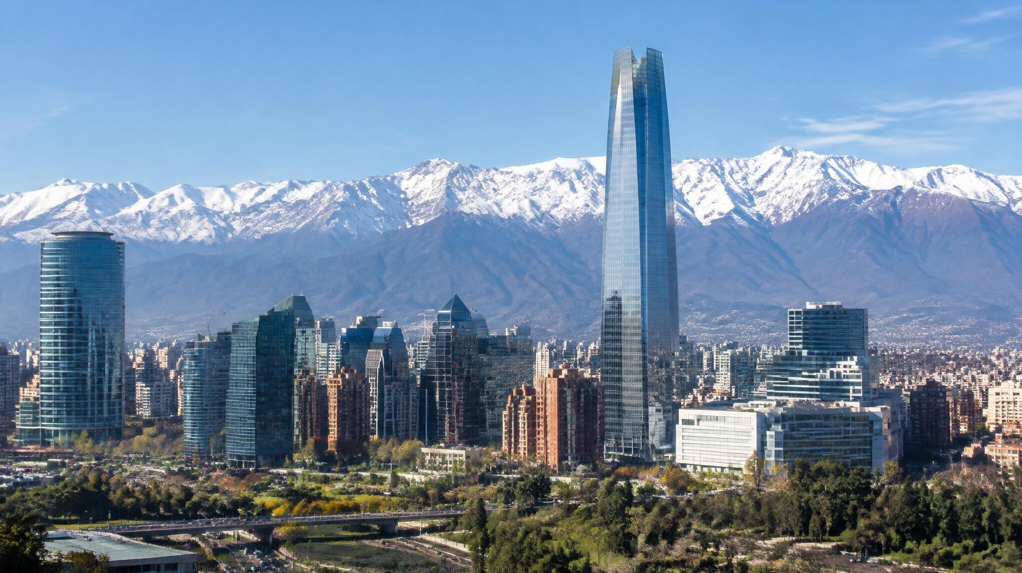 Santiago city skyline with Andes mountains